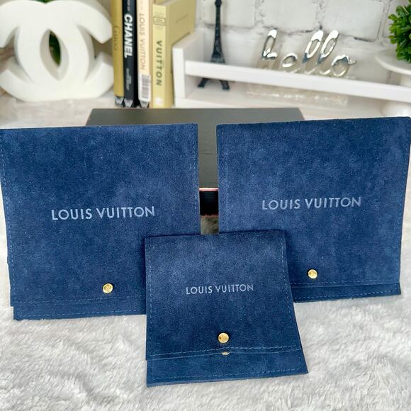 Louis Vuitton Navy Blue Suede Leather Jewelry Storage Pouches ONE POUCH NEW - Picture 2 of 7